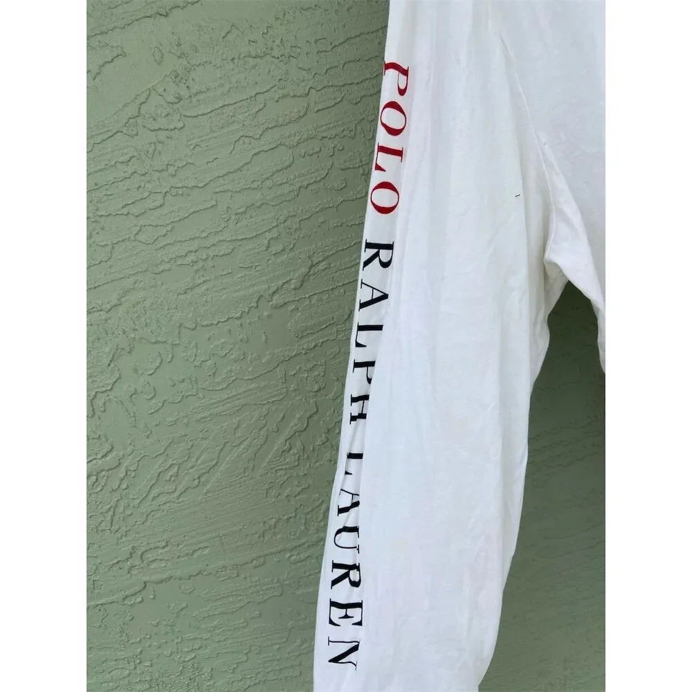 Polo Ralph Lauren Men's XL White Long Sleeve T-Shirt Logo Accents